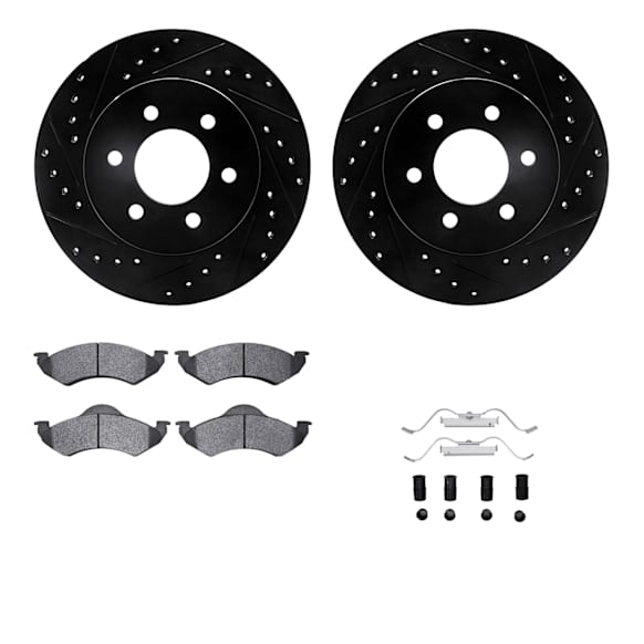 WHUH1-40077 Front Brake Disc and Pad Kit, Cross-drilled and Slotted OE Replacement R1 eLINE Black Rotors with Optimum OEp Pads Series