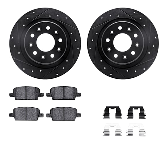 WHUH1-47050 Rear Brake Disc and Pad Kit, Black, Cross-drilled and Slotted, 305 mm, OE Replacement, R1 eLINE Black Rotors with Optimum OEp Pads Series