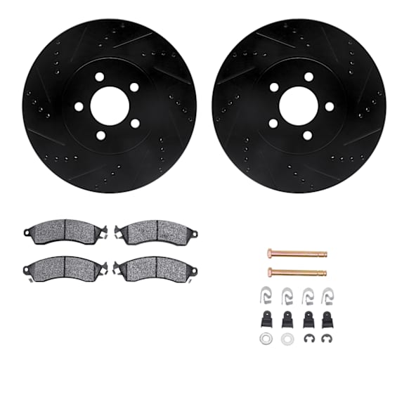 WHUH1-55135 Front Brake Disc and Pad Kit, Black, Cross-drilled and Slotted, 330 mm, OE Comparable Pad Material, R1 eLINE Black Rotors with Optimum OEp Pads Series