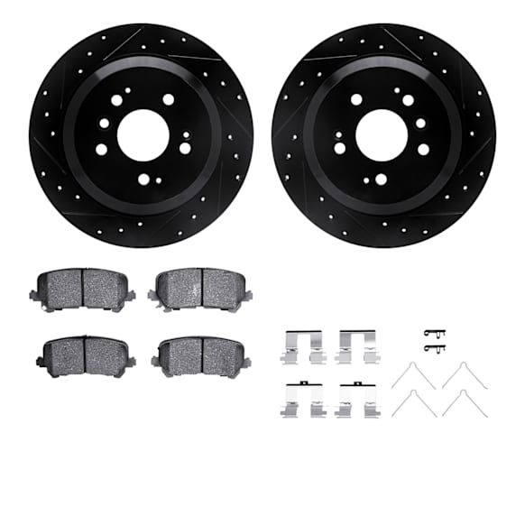 WHUH1-59103 Rear Brake Disc and Pad Kit, Black, Cross-drilled and Slotted, 330 mm, OE Comparable Pad Material, R1 eLINE Black Rotors with Optimum OEp Pads Series