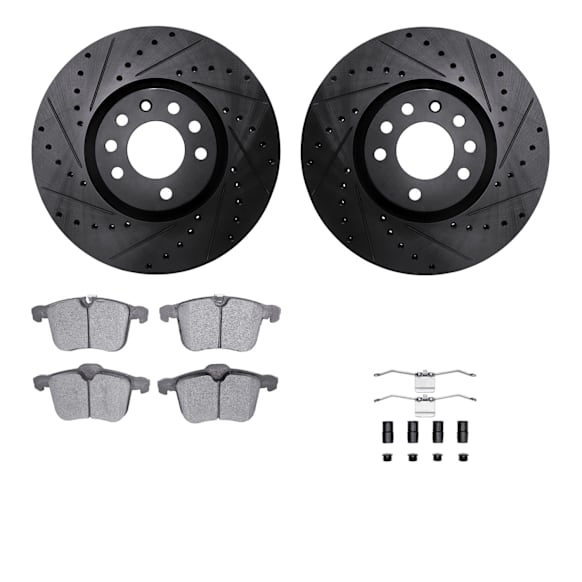 WHUH1-65020 Front Brake Disc and Pad Kit, Black, Cross-drilled and Slotted, 315 mm, OE Replacement, R1 eLINE Black Rotors with Optimum OEp Pads Series