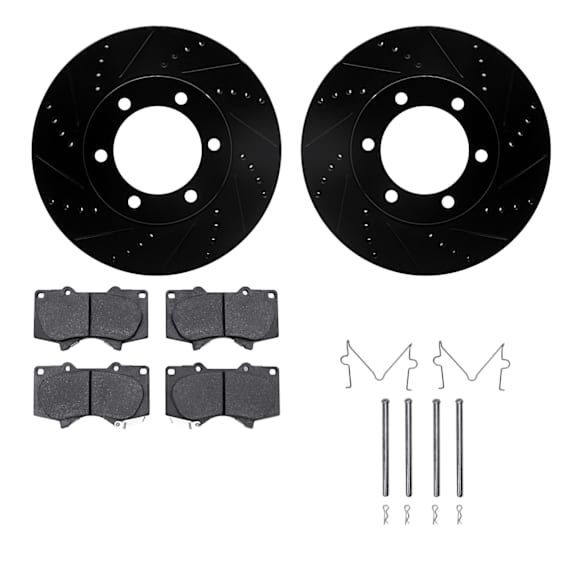 WHVH1-76014 Front Brake Disc and Pad Kit, Black, Cross-drilled and Slotted, 330 mm, R1 eLINE Black Rotors with Performance Off-Road/Tow Pads Series