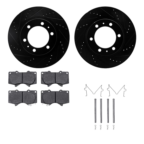 WHVH1-76017 Front Brake Disc and Pad Kit, Black, Cross-drilled and Slotted, 343 mm, R1 eLINE Black Rotors with Performance Off-Road/Tow Pads Series