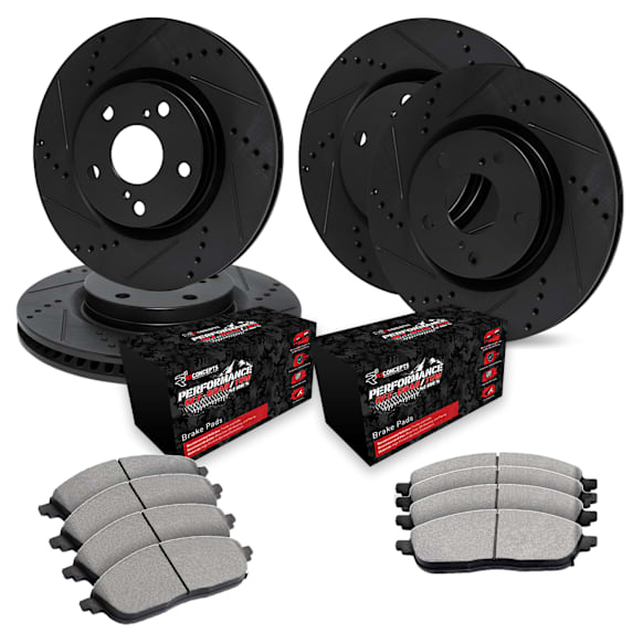 WHVN2-03001 Front and Rear Brake Disc and Pad Kit, Black, Cross-drilled and Slotted, Front - 340 mm, Rear - 330 mm, R1 eLINE Black Rotors with Performance Off-Road/Tow Pads Series