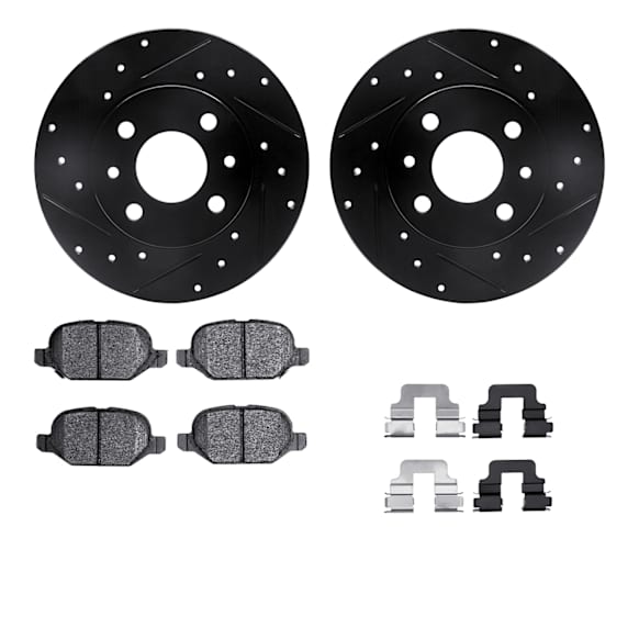 WHWH1-07005 Rear Brake Disc and Pad Kit, Cross-drilled and Slotted 241 mm Ceramic R1 eLINE Black Rotors with Ceramic Pads Series