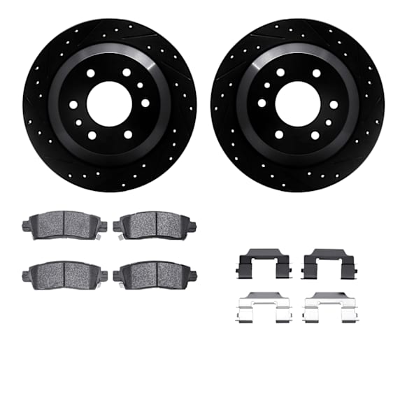 WHWH1-48048 Rear Brake Disc and Pad Kit, Black, Cross-drilled and Slotted, 356 mm, Ceramic, R1 eLINE Black Rotors with Ceramic Pads Series