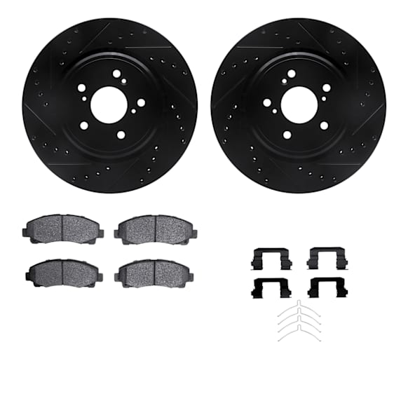 WHWH1-58025 Front Brake Disc and Pad Kit, Black, Cross-drilled and Slotted, 330 mm, Ceramic, R1 eLINE Black Rotors with Ceramic Pads Series