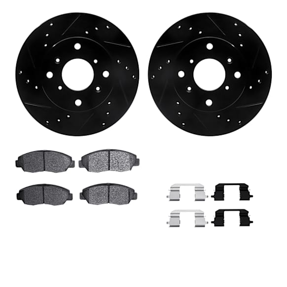 WHWH1-59088 Front Brake Disc and Pad Kit, Black, Cross-drilled and Slotted, 274 mm, Ceramic, R1 eLINE Black Rotors with Ceramic Pads Series