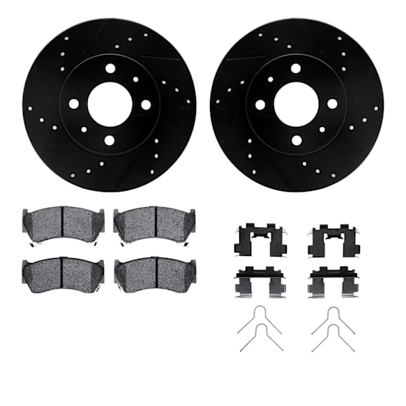 WHWH1-67075 Front Brake Disc and Pad Kit, Black, Cross-drilled and Slotted, 257 mm, Ceramic, R1 eLINE Black Rotors with Ceramic Pads Series