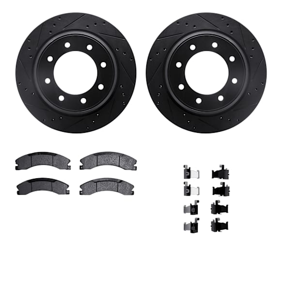 WHWH1-67122 Rear Brake Disc and Pad Kit, Black, Cross-drilled and Slotted, 376 mm, Ceramic, R1 eLINE Black Rotors with Ceramic Pads Series