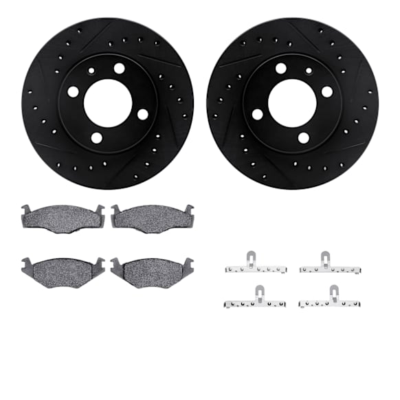 WHWH1-74044 Front Brake Disc and Pad Kit, Black, Cross-drilled and Slotted, 267 mm, Ceramic, R1 eLINE Black Rotors with Ceramic Pads Series