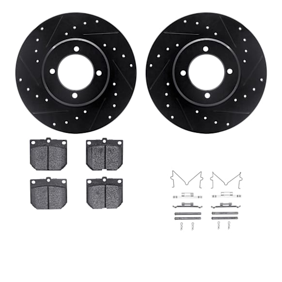 WHWH1-76005 Front Brake Disc and Pad Kit, Cross-drilled and Slotted Ceramic R1 eLINE Black Rotors with Ceramic Pads Series