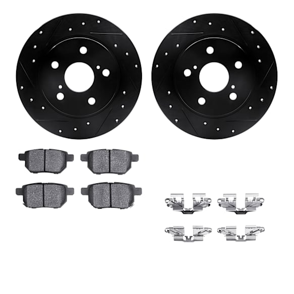 WHWH1-91003 Rear Brake Disc and Pad Kit, Black, Cross-drilled and Slotted, 279 mm, Ceramic, R1 eLINE Black Rotors with Ceramic Pads Series