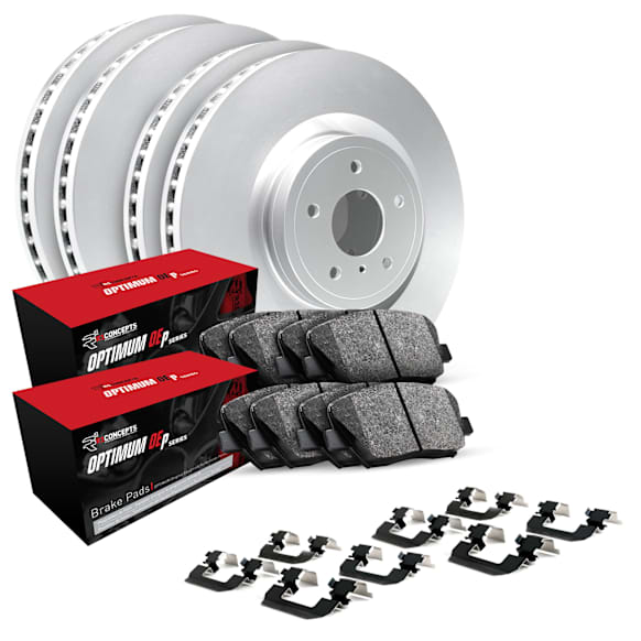WJUH2-20030 Front and Rear Brake Disc and Pad Kit, Geomet Coated, Plain Surface, Front - 350 mm, Rear - 325 mm, OE Replacement, R1 GEO-Carbon Rotors with Optimum OEp Pads Series
