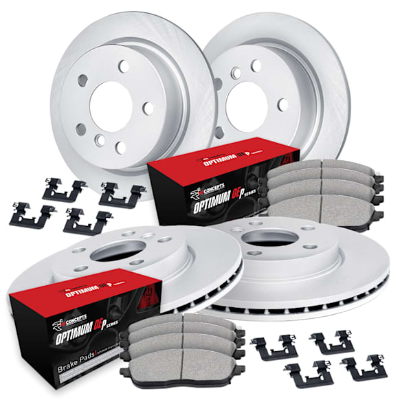 WJUH2-27021 Front and Rear Brake Disc and Pad Kit, Plain Surface OE Replacement R1 GEO-Carbon Rotors with Optimum OEp Pads Series