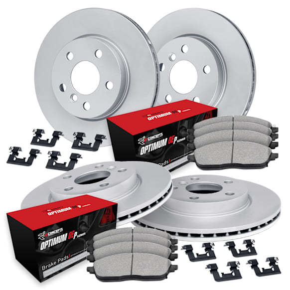 WJUH2-31194 Front and Rear Brake Disc and Pad Kit, Geomet Coated, Plain Surface, Front - 395 mm, Rear - 370 mm, OE Replacement, R1 GEO-Carbon Rotors with Optimum OEp Pads Series