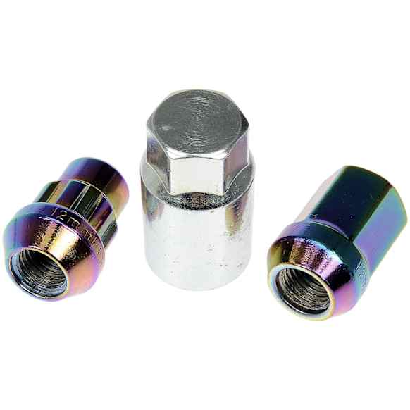 713-375G AutoGrade Series Lug Nut - Rainbow/Neo-Chrome, Carbon Steel, Acorn, M12-1.50 Direct Fit, Set of 16