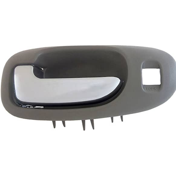 93287 Front, Driver Side Gray bezel with chrome lever Interior Door Handle, Without Door Lock Button, Sedan, Help Series