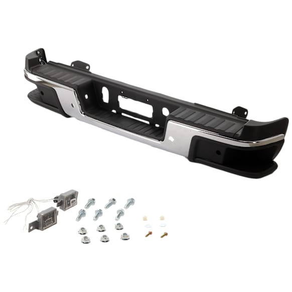 Step Bumper, Chrome, Face Bar and Pads, For Models with Parking Aid Sensor Holes