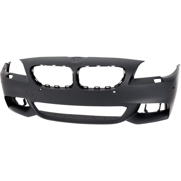 Front Primed Bumper Cover, Base Model, Sedan, For Models With M Package, With Fog Light Holes, With Parking Aid Sensor Holes, Without Side View Cam