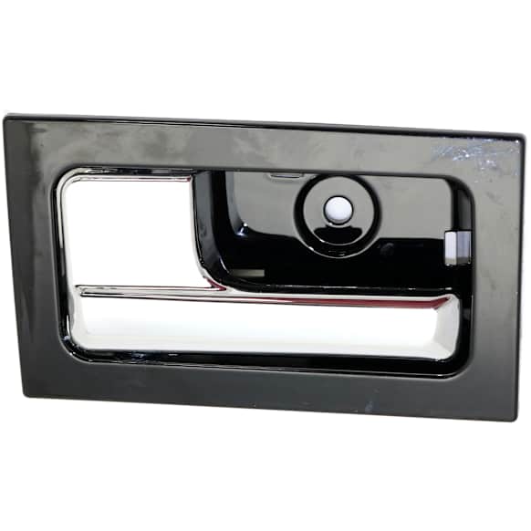 Front or Rear, Driver Side Interior Door Handle, Chrome Lever with Smooth Black Bezel, With Door Lock Button