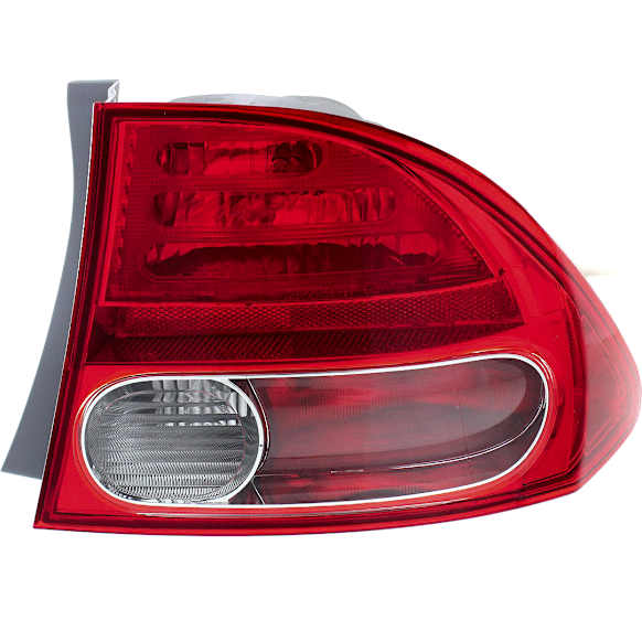 Passenger Side, Outer Tail Light, with Bulb, Halogen, Clear and Red Lens, Sedan