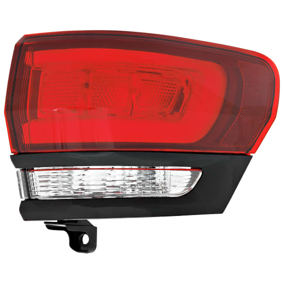 2014-2021 Jeep Grand Cherokee - Driver Side, Outer Tail Light, with Bulb, Halogen, Clear and Red Lens, Black Bezel Trim, SRT/Trackhawk Models