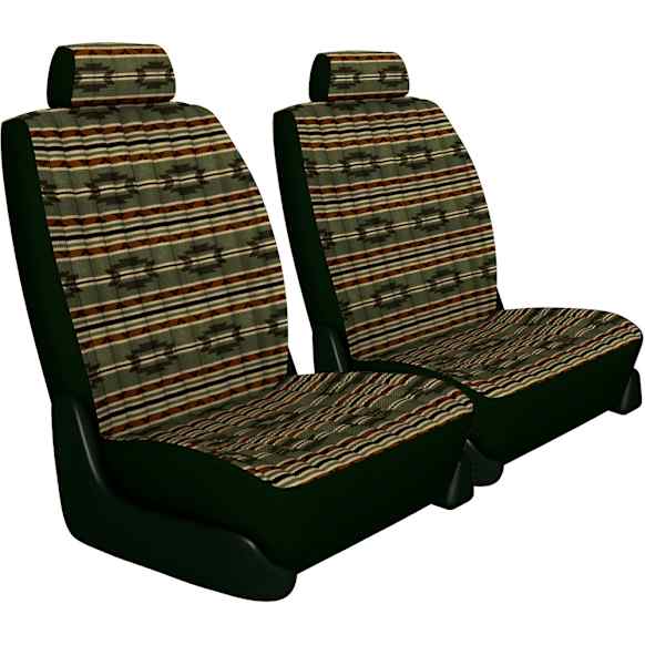 K020-C3-3SGN Front Row Seat Cover, Green, Made of Tweed, Southwest Design, Low Back Bucket Southwest Sierra Series