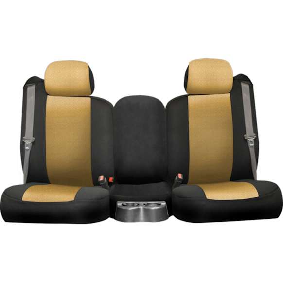 2008 GMC Sierra 1500 - Front Row, Tan Insert With Black Sides, Seat Cover, With Armrest; With Center Cushion Storage, Made of Neosupreme, Solid Design, 40/20/40 Split Backrest And Cushion