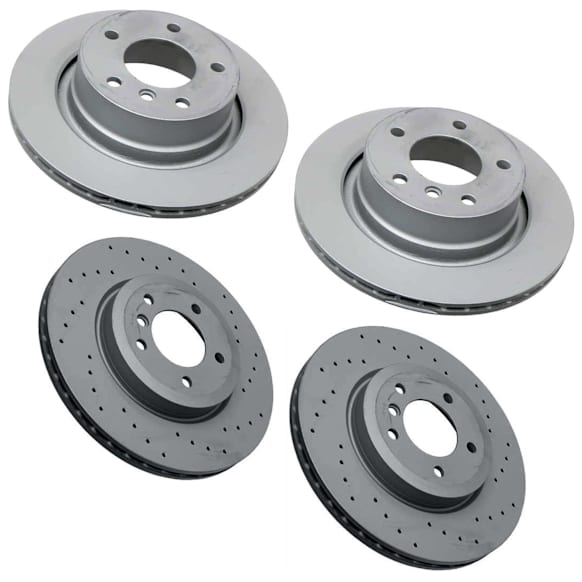 SET-404150129452-A Front and Rear Brake Disc, Front-Cross-Drilled/Rear-Plain Surface, RWD