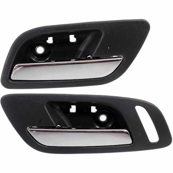 Front and Rear, Driver and Passenger Side Interior Door Handles, Chrome Lever with Black Bezel, without Door Lock Hole