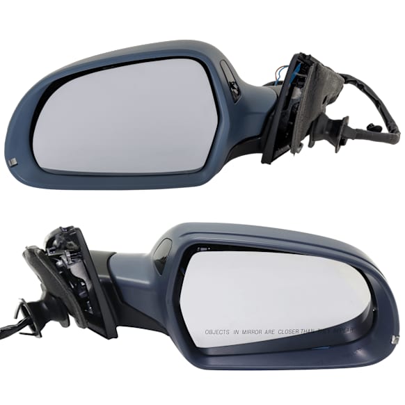 Driver and Passenger Side Mirror, Power Adjust, Heated, Power Folding, Paintable, In-housing Signal Light, No Memory, No Puddle Light, No Auto-Dim, With Blind Spot Light in Housing