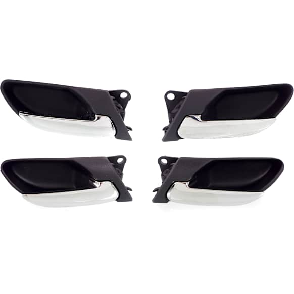 Front and Rear, Driver and Passenger Side Interior Door Handles, Chrome Lever with Black Bezel, Without Door Lock Hole, 4-Door, Sedan