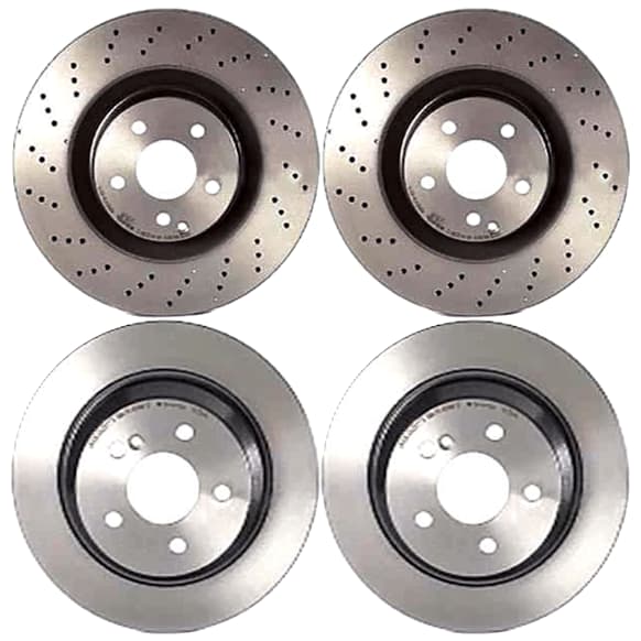 SET-BR221421161207-C Front and Rear Brake Disc, Coated, Front-Cross-Drilled/Rear-Plain Surface, 5 Lugs