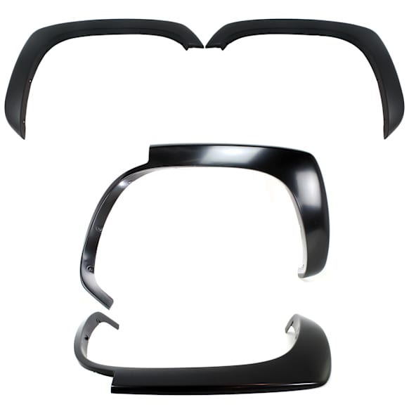 Front and Rear, Driver and Passenger Side Fender Flares, Front - Textured Black; Rear - Primed, Front - Plastic; Rear - Thermoplastic, Front - Bolt-On; Rear - Clip-on (Drilling required)