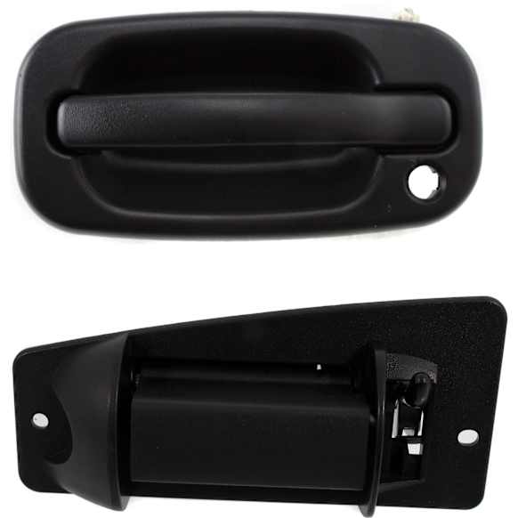 Front and Rear, Driver Side Exterior Door Handles, Extended Cab Pickup, Textured Black Bezel with Textured Black Lever, Front Driver Side - with Key Hole, Rear Driver Side - without Key Hole