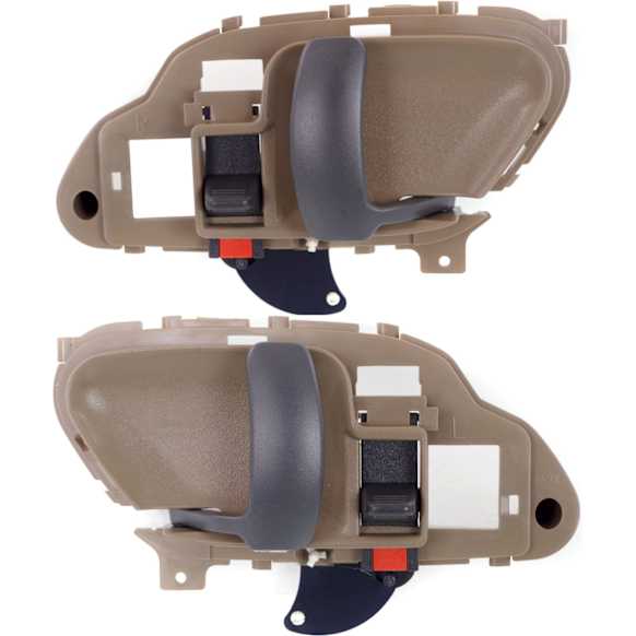 Front or Rear, Driver and Passenger Side Interior Door Handles, Beige bezel with primed lever, With door lock button