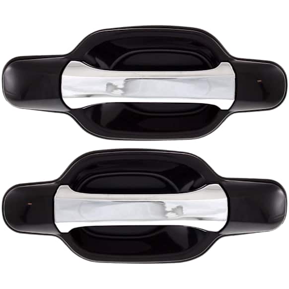 Rear, Driver and Passenger Side Chrome Lever with Smooth Black Bezel Exterior Door Handle, Without Key Hole