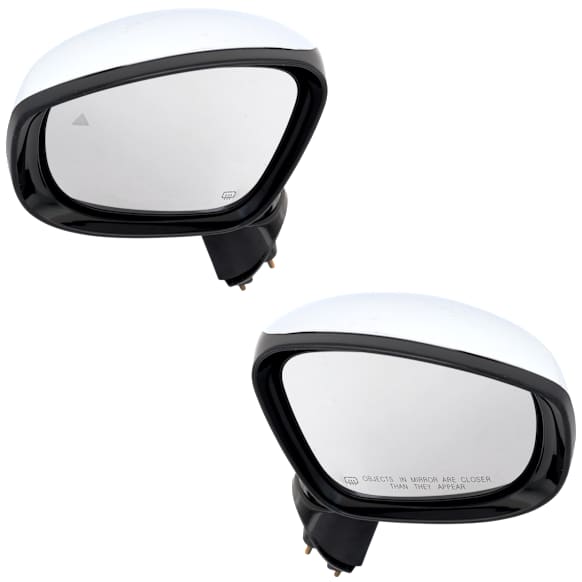 Driver and Passenger Side Mirrors, Power Adjust, Manual Folding, Heated, Chrome, In-Housing Signal Light, No Memory, No Puddle Light, No Auto-Dimming, With Blind Spot Detection in Glass