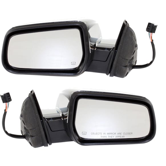 Driver and Passenger Side Mirror, Power Adjust, Heated, Manual Folding, Chrome, No Signal Light, With Memory, No Puddle Light, No Auto-Dim, No Blind Spot Feature
