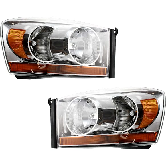 2006 Dodge Ram 3500 - Driver and Passenger Side Halogen Headlight, With bulb(s), Clear Lens, Chrome Interior
