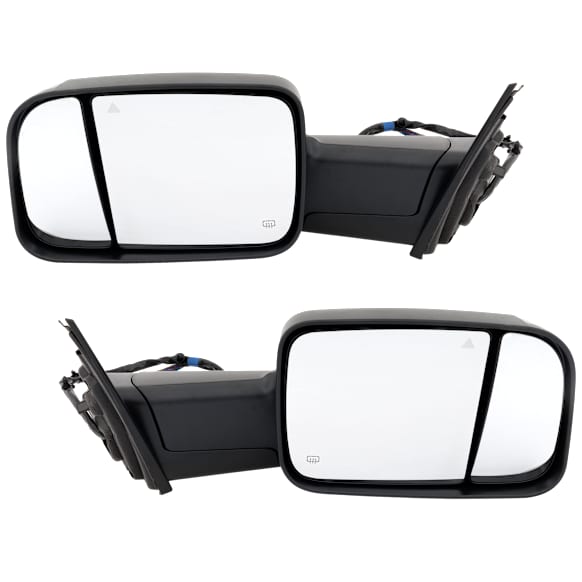 Driver and Passenger Side Towing Mirror, Power Adjust, Heated, Manual Folding, Textured Black, In-housing Signal Light, With Memory, With Puddle Light, No Auto-Dim