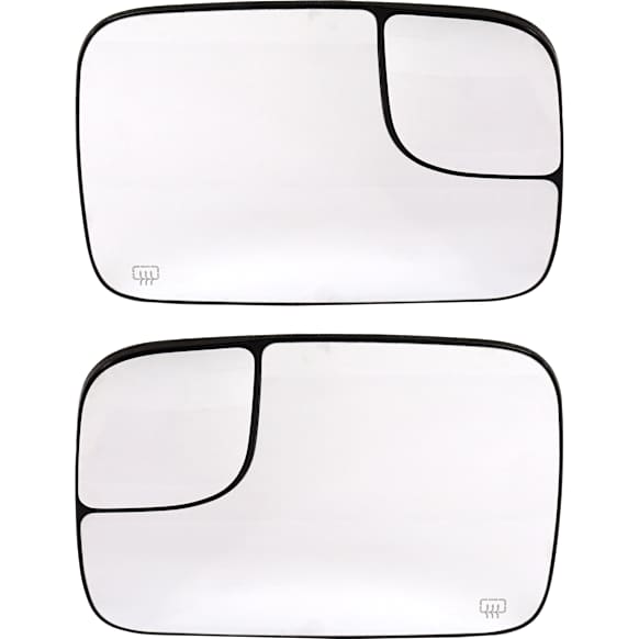 Driver and Passenger Side Mirror Glass, Heated, Towing, With Blind Spot Glass, Flat, For Models With Power Trailer Towing Mirror, Fold-Away, Includes (2) Mirror Glasses