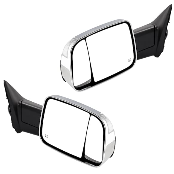 Towing Mirror, Power Adjust, Heated, Manual Folding, Chrome, In-housing Signal Light, With Memory, With Puddle Light, No Auto-Dim, With Blind Spot Glass