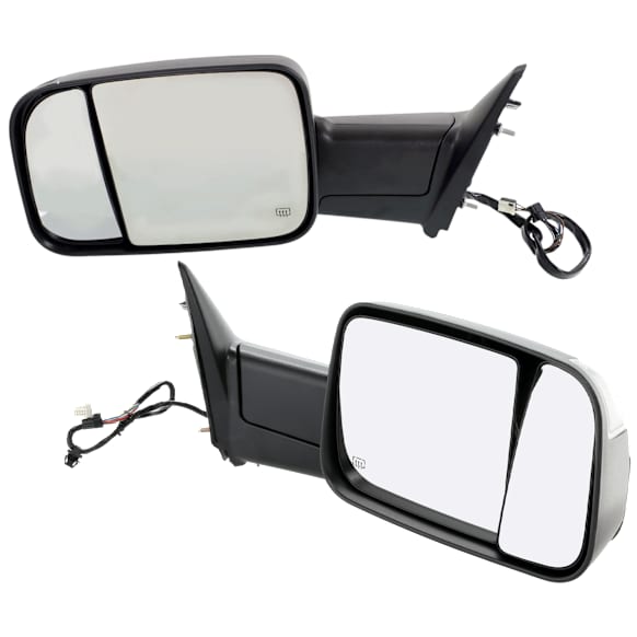 Towing Mirror, Power Adjust, Heated, Manual Folding, Textured Black, In-housing Signal Light, No Memory, With Puddle Light, No Auto-Dim, With Blind Spot Glass