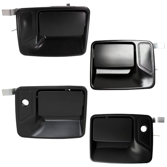 Front and Rear, Driver and Passenger Side Primed Exterior Door Handle, Front - With door lock hole; Rear - Without door lock hole