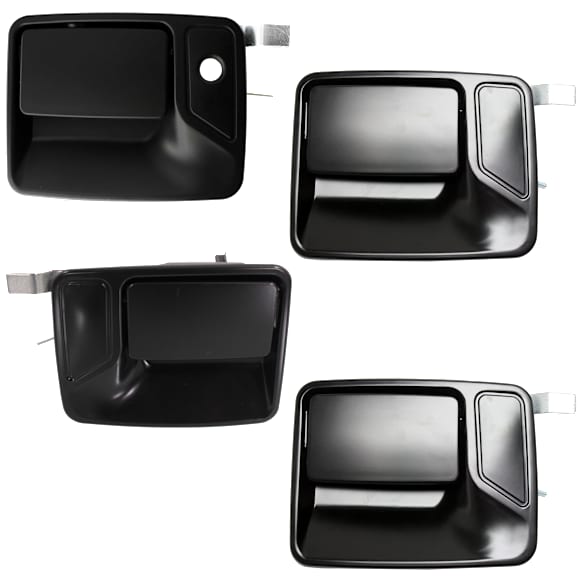 Front, Driver Side and Rear, Driver and Passenger Side Primed Exterior Door Handle, Front - With door lock hole; Rear - Without door lock hole
