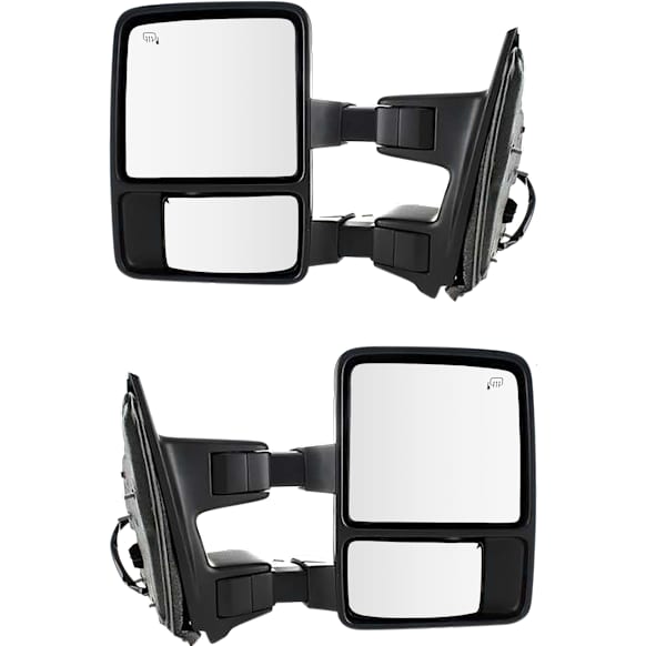 2012 Ford F-250 Super Duty XLT - Driver and Passenger Side Towing Mirror, with Marker Light (without Memory), Power Adjust, Heated, Textured Black, Manual Folding, In-housing Signal Light, With Blind Spot Glass, Without Memory Recall, No Puddle Light, No Auto-Dimmin