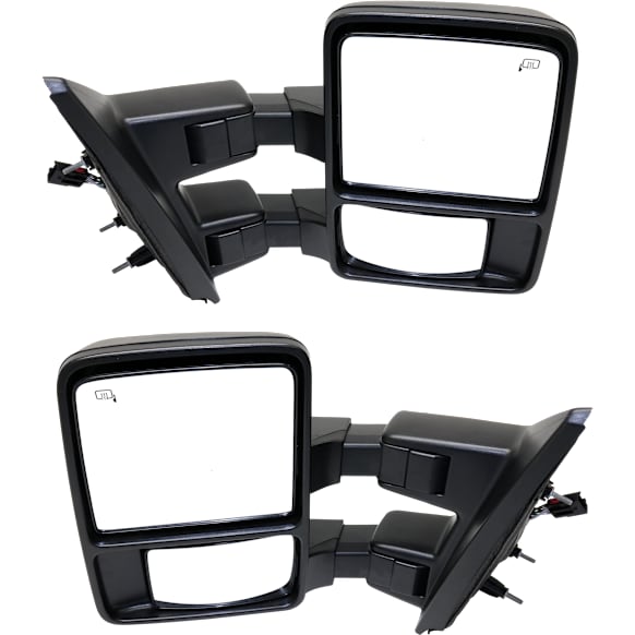 Driver and Passenger Side Towing Mirror, Power Adjust, Heated, Power Folding, Textured Black, In-housing Signal Light, With Memory, No Puddle Light, No Auto-Dim, No Blind Spot Feature