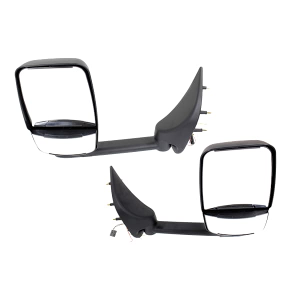 Driver and Passenger Side Towing Mirror, Power Adjust, Non-Heated, Manual Folding, Paintable, In-housing Signal Light, No Memory, No Puddle Light, No Auto-Dim, No Blind Spot Feature